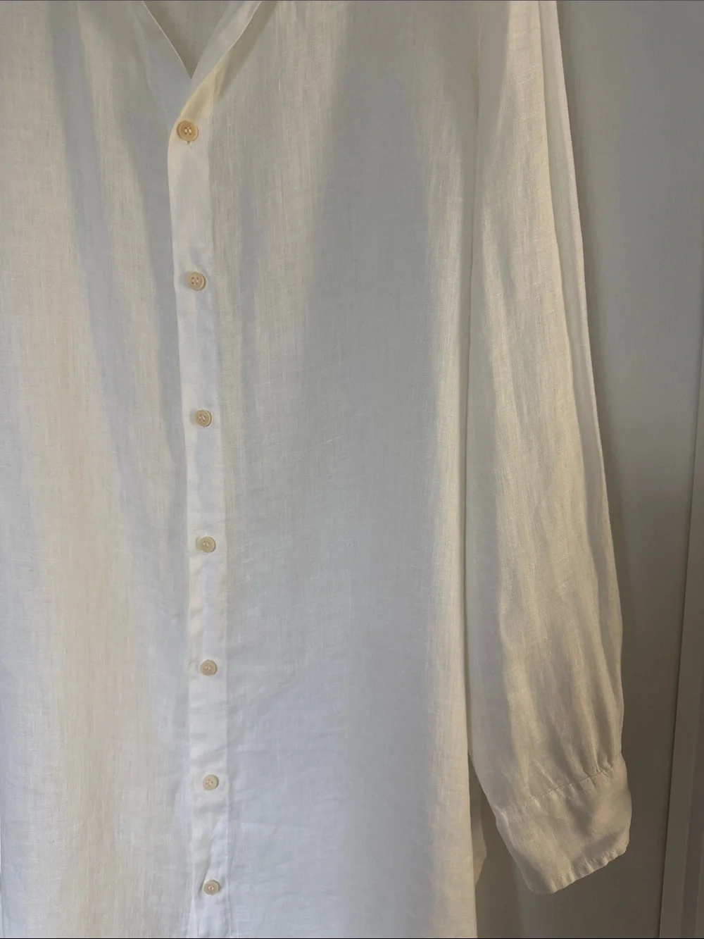 CP shades 100% linen Classic White Long-Sleeve Button-Up Shirt dress coverup med